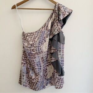 Alice & Trixie One Shoulder Silk Ruffle Blouse Medium Summer Cocktail